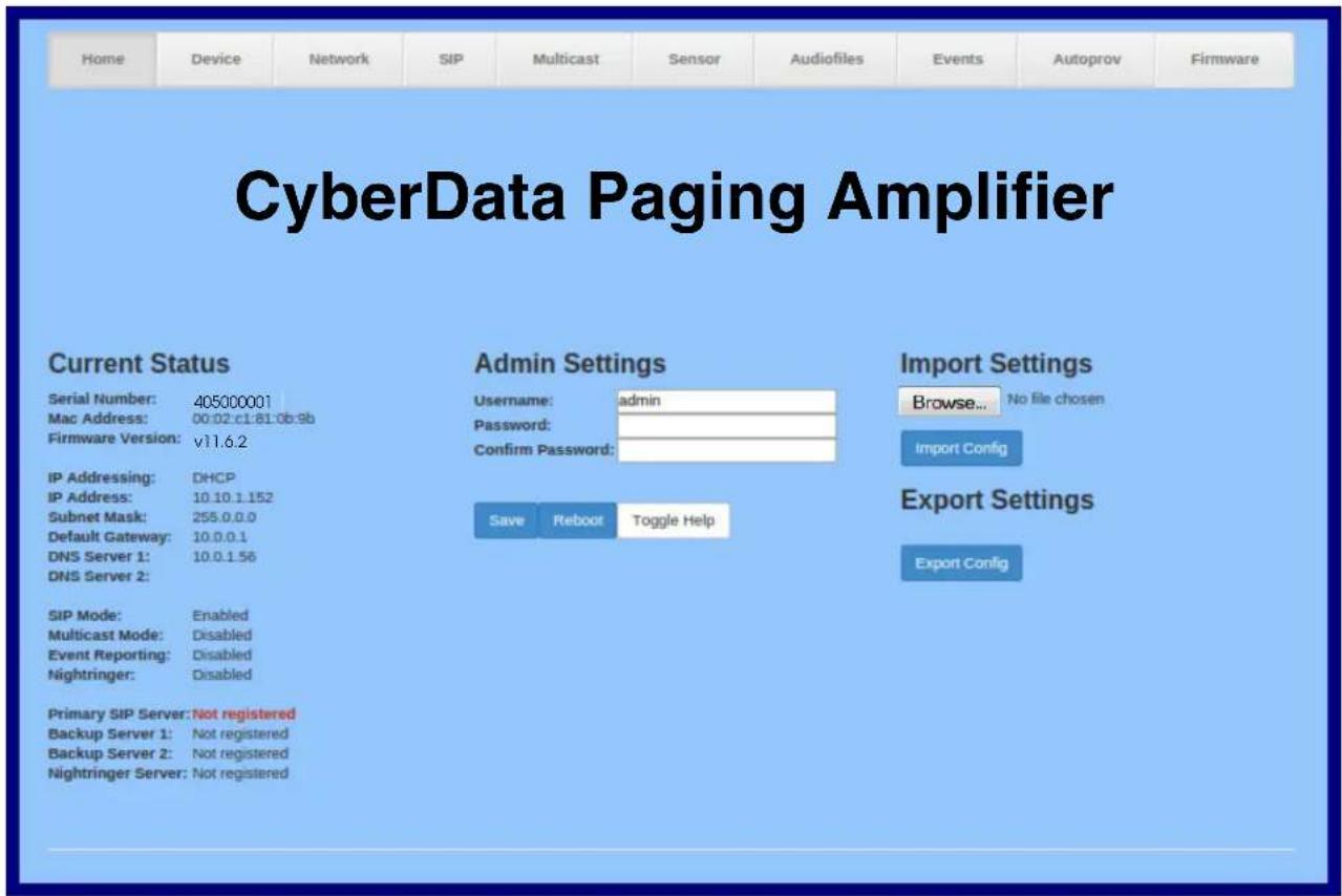 CyberData Systems 011405 - Log in to the Configuration Home Page - 1