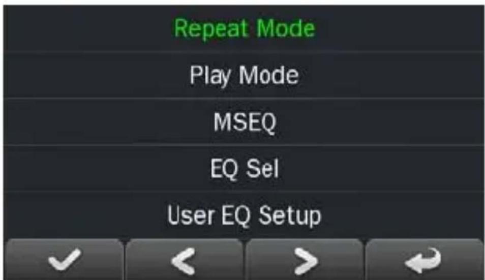 Repeat Mode Play Mode MSEQ EQ Sel User EQ Setup