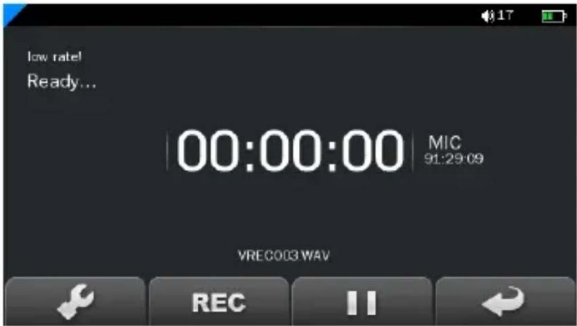 low rate! Ready... 00:00:00 MIC 91:29:09 VREC003 WAV REC