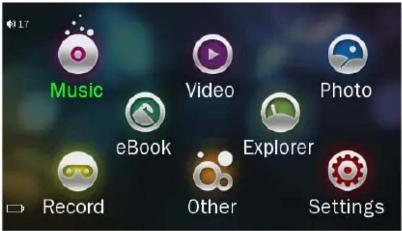 Music Video Photo eBook Explorer Record Other Settings