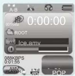 A-B 001:002 0:00:00 ROOT AM Ice.amy 088KBPS 0:01:55 AMY PLAYER VOL POP