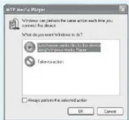 AKTP Make Player Windows can perform the same action each time you connect this device. What do you want Windows to do? Achneture needs like to this device using Windows Media Player Take no action Always performs the selected action OK Cancel