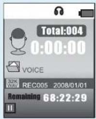 Total:004 0:00:00 VOICE WAV REC005 2008/01/01 Remaining 68:22:29