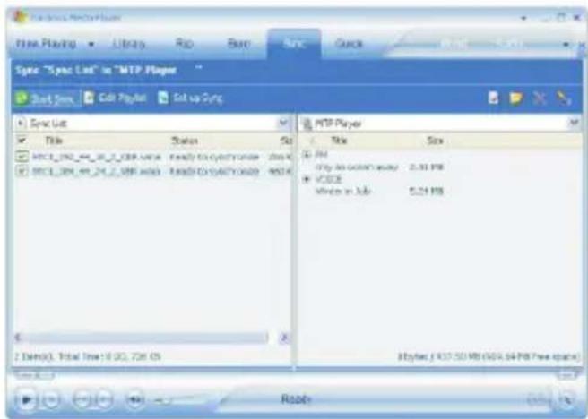 Sync List in "MTP Player" Start Menu Edit Format Set to Sync Sync List Title Status MTC1_04_44_67_7_CBA Value ready to cross the user - 2000 MTC1_304_44_24_7_CBA Value ready to cross the user - 4000 MTP Player Title Size PM only an ocean assay 2.31 PM VCSE when in July 5.24 PM 2 Daming Total Line: 18.00, 726.05 Jbytes (K) 437.50 MB (G) 94.94 PB Free space) Reads