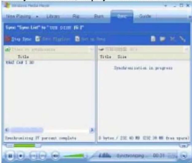 Sync "Sync List" to "USB 0128" (Hi F) Stop Sync Save Flaglines Not to Done Check on synchronization Title WALF CAR 1.00 Synchronizing 37 percent completes 目标驱动盘: 0.1% Title Size Synchronization in progress 0 bytes / 252.40 MB 252.39 MB free space