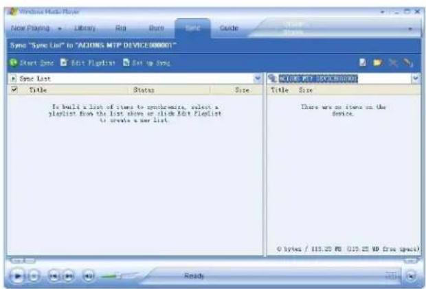 Sync List to "ACIONS MTP DEVICE:000001" Start Date Edit Playlist Set up Sync Sync List Title Status Size Is build a list of stores to synchroms, select a playlist from the list above or click Edit Playlist to create a new list. Trolls: 507.000000 Title Size There are no items on the device. 0 bytes / 115.25 PS 015.25 MP Free space) Ready