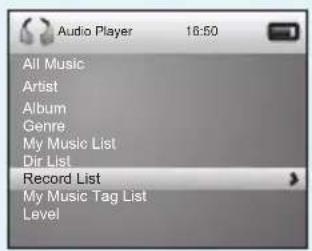 Audio Player 16:50 All Music Artist Album Genre. My Music List Dir List Record List My Music Tag List Level