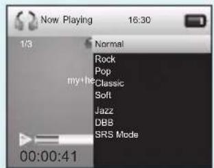 Now Playing 16:30 1/3 Normal Rock Pop my+he Classic Soft Jazz DBB SRS Mode 00:00:41