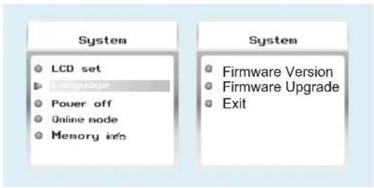 System LCD set Language Power off Online node Memory info System Firmware Version Firmware Upgrade Exit