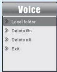 Voice Local folder Delete file Delete all Exit
