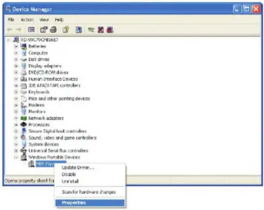 Device Manager File Action View Help RD-99C79CFB16E7 Batteries Computer Disk drives Display adapters DVD/CD-ROM drives Human Interface Devices IDE ATA/ATAPT controllers Keyboards Mice and other pointing devices Nodeins Monitors Network adapters Processors Secure Digital host controllers Sound, video and game controllers System devices Universal Serial Bus controllers Windows Portable Devices FTP Play Update Driver... Disable Uninstall Scan for hardware changes Properties