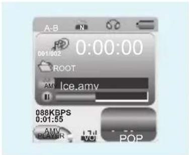 A-B 001/002 0:00:00 ROOT AMY Ice.amy 088KBPS 0:01:55 AMY PLAYER Vol POP