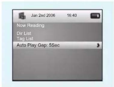 Jan 2nd 2006 16:40 Now Reading Dir List Tag List Auto Play Gap: 5Sec