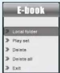 E-book > Local folder > Play set > Delete > Delete all > Exit