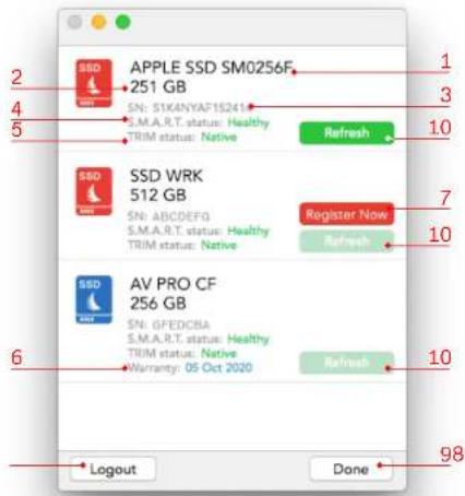 2 3 4 5 SSD APPLE SSD SM0256F, 251 GB SN: S1KANYAF1S241 S.M.A.R.T. status: Healthy TRIM status: Native Refresh 1 7 10 6 AV PRO CF 256 GB SN: GFEDCBA S.M.A.R.T. status: Healthy TRIM status: Native Warranty: 05 Oct 2020 Refresh 10 10 98 Logout Done
