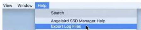 View Window Help Search Angelbird SSD Manager Help Export Log Files