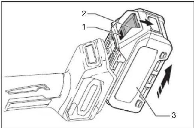 Technical diagram of a mechanical component with numbered parts and directional arrows indicating motion or flow.