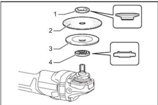 Technical diagram showing exploded view of a mechanical assembly with numbered components and close-ups of parts