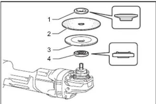 Technical diagram showing exploded view of a mechanical assembly with numbered components and close-ups of parts