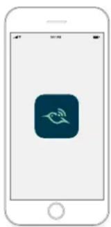 Mobile phone screen displaying a service app icon with a bird and signal symbol