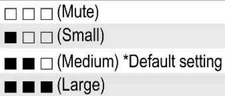 □ □ □ (Mute) ■ □ □ (Small) ■ ■ □ (Medium) *Default setting ■ ■ ■ (Large)