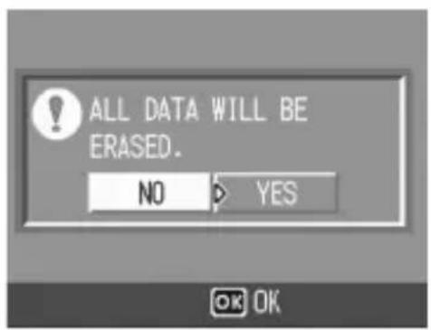 ALL DATA WILL BE ERASED. NO YES OK OK
