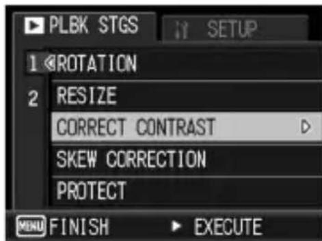 PLBK STGS 1 ROTATION 2 RESIZE CORRECT CONTRAST SKEW CORRECTION PROTECT MENU FINISH EXECUTE