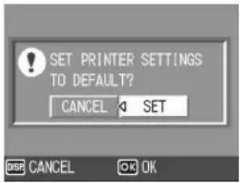 SET PRINTER SETTINGS TO DEFAULT? CANCEL SET DISC CANCEL OK OK