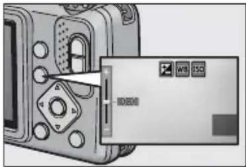 Diagram showing a device with labeled buttons (WB, ISO) and a display screen, likely illustrating a camera or sensor interface.