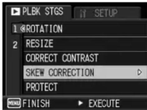 PLBK STGS 1 ROTATION 2 RESIZE CORRECT CONTRAST SKEW CORRECTION PROTECT MENU FINISH EXECUTE
