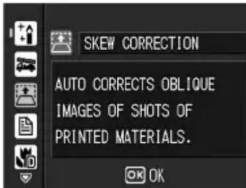 SKEW CORRECTION AUTO CORRECTS OBLIQUE IMAGES OF SHOTS OF PRINTED MATERIALS.