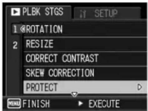 PLBK STGS 1 ROTATION 2 RESIZE CORRECT CONTRAST SKEW CORRECTION PROTECT MENU FINISH EXECUTE