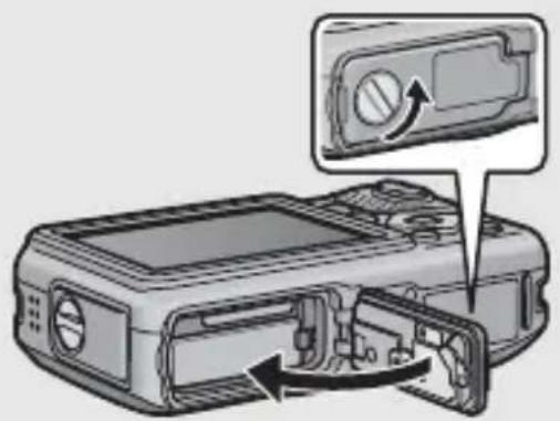 RICOH Caplio G600 - Close the battery/card cover and turn the knob toward the Ⓔ mark. - 1