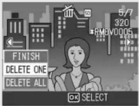 FINISH DELETE ONE DELETE ALL OK SELECT 5/7 320 *RMDV0005 SELECT