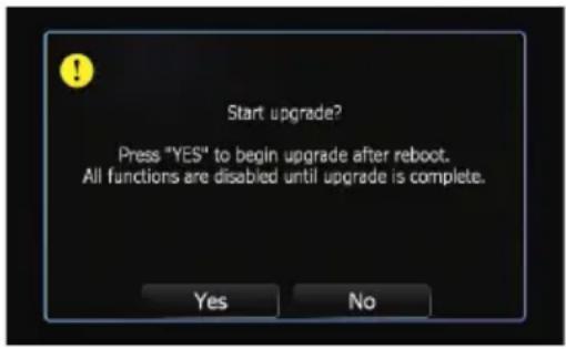 Start upgrade? Press "YES" to begin upgrade after reboot. All functions are disabled until upgrade is complete.