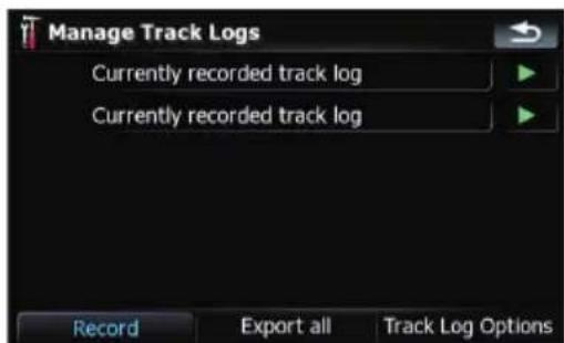 Manage Track Logs Currently recorded track log Currently recorded track log Record Export all Track Log Options
