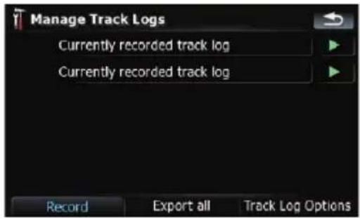 Manage Track Logs Currently recorded track log Currently recorded track log Record Export all Track Log Options