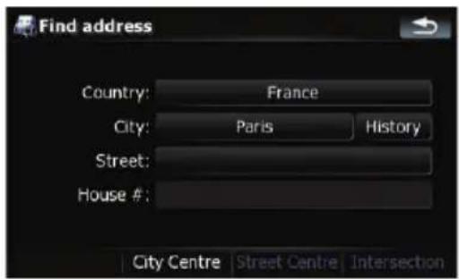 Find address Country: France City: Paris History Street: House #: City Centre | Street Centre | Intersection