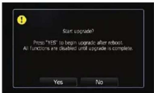 Start upgrade? Press "YES" to begin upgrade after reboot. All functions are disabled until upgrade is complete.