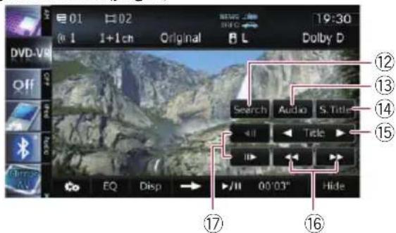 01 02 0:1 1+1ch Original B L Dolby D DVD-VS Off Down Search Audio S. Title Title EQ Disp → // 00'03" Hide ⑰ ⑱ ⑲ ⑳ ⑮ ⑯