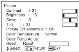 HITACHI 42PD5000TA - Example: Selecting the Picture screen - 4