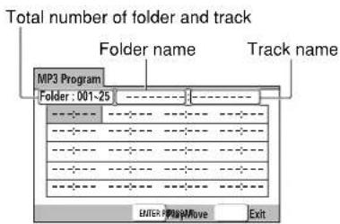 Total number of folder and track Folder name Track name MP3 Program Folder : 001-25 ENTER: PrintMove Exit