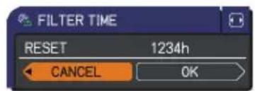 FILTER TIME RESET 1234h CANCEL OK