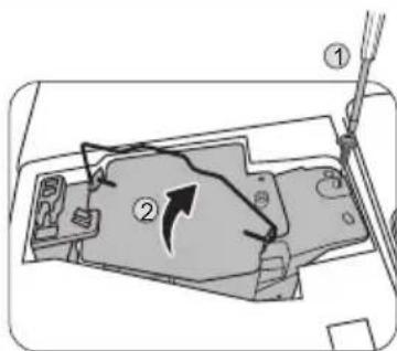 Diagram showing a device with labeled parts and directional arrows, likely illustrating a mechanical or electrical component assembly.