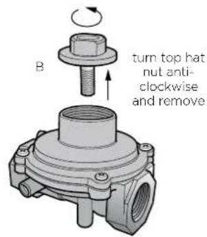 B turn top hat nut anti- clockwise and remove