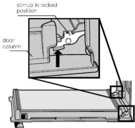 stirrup in locked position door column