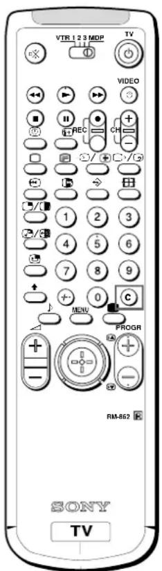 VTR.1 2 3 MDP TV VIDEO REC CH / + - 1 2 3 4 5 6 7 8 9 + 0 C MENU PROGR RM-862 SONY TV
