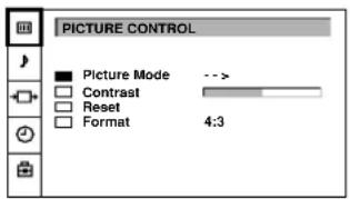 PICTURE CONTROL Picture Mode --> Contrast Reset Format 4:3