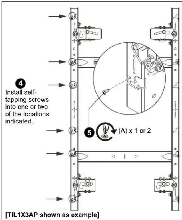 4 Install self- tapping screws into one or two of the locations indicated. 5 (A) x 1 or 2 [TIL1X3AP shown as example]