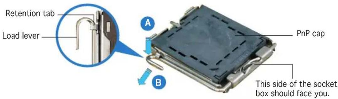 Retention tab Load lever A PnP cap B This side of the socket box should face you.